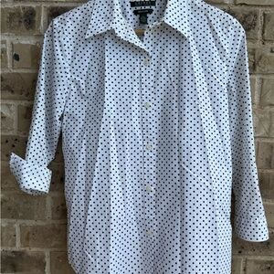 Ralph Lauren White and Black Polka Dot Button Down Shirt